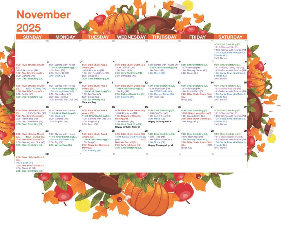 Cappella Pueblo West Senior Living Community in Pueblo West, CO - novermber calendar